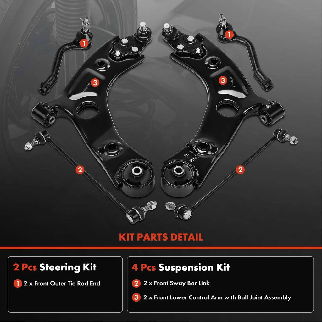 6X Control Arm with Ball Joint, Sway Bar & Tie Rod for Kia Model