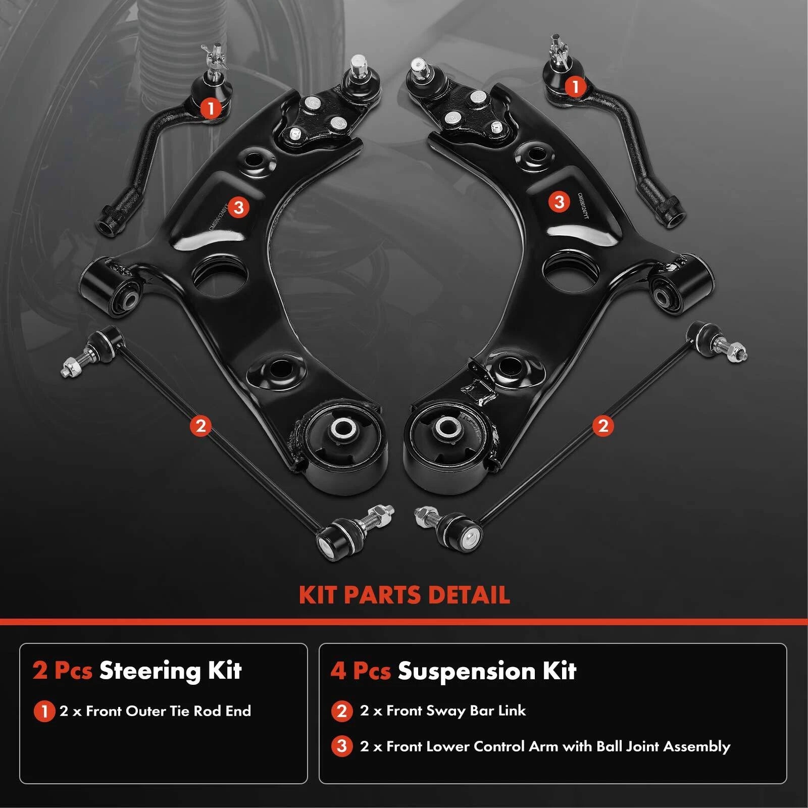6X Control Arm with Ball Joint, Sway Bar & Tie Rod for Kia Model