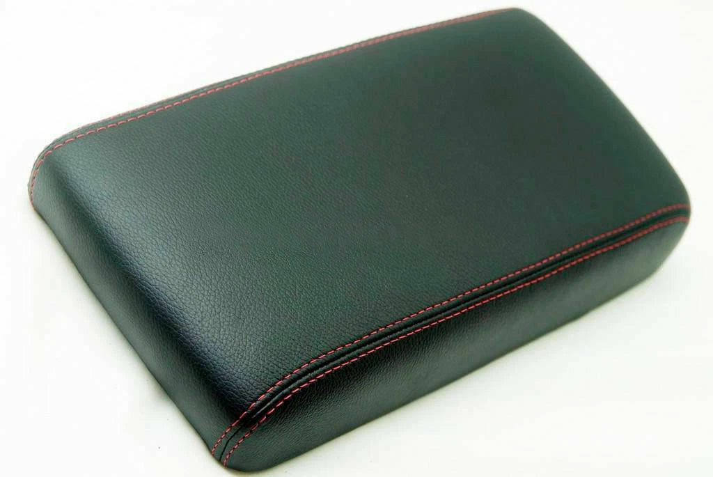 Leather Console Lid Armrest Cover for Nissan Pathfinder (1996–2004) Red Stitch