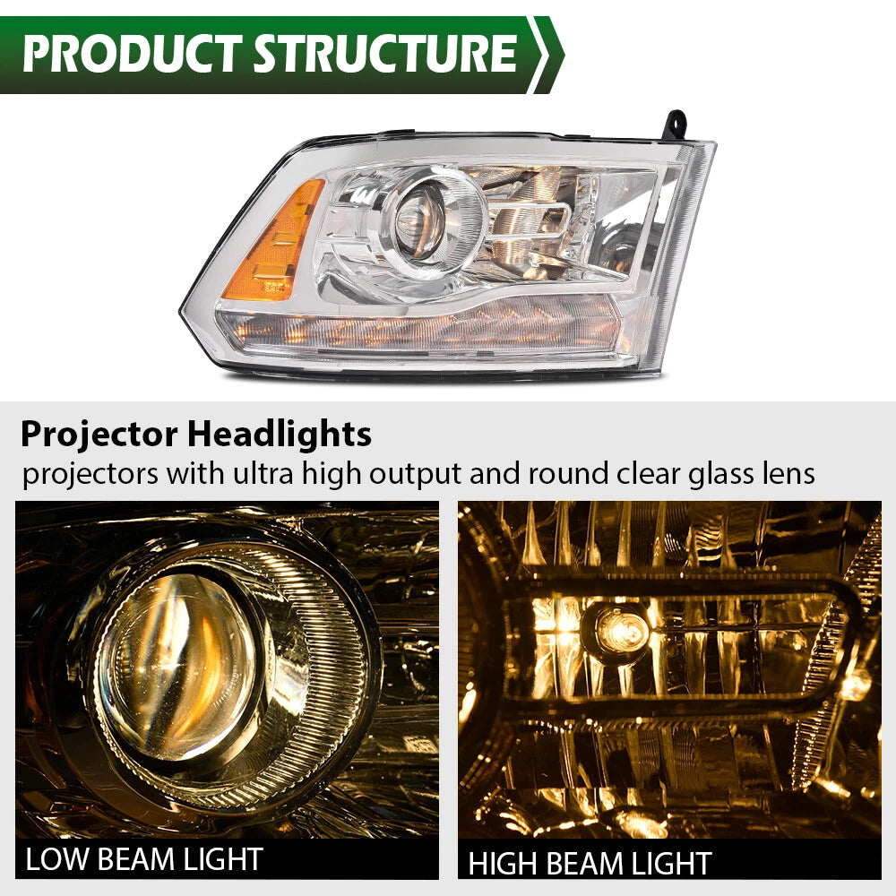 Chrome Projector Headlights with LED DRL for Dodge Ram 1500 2500 3500