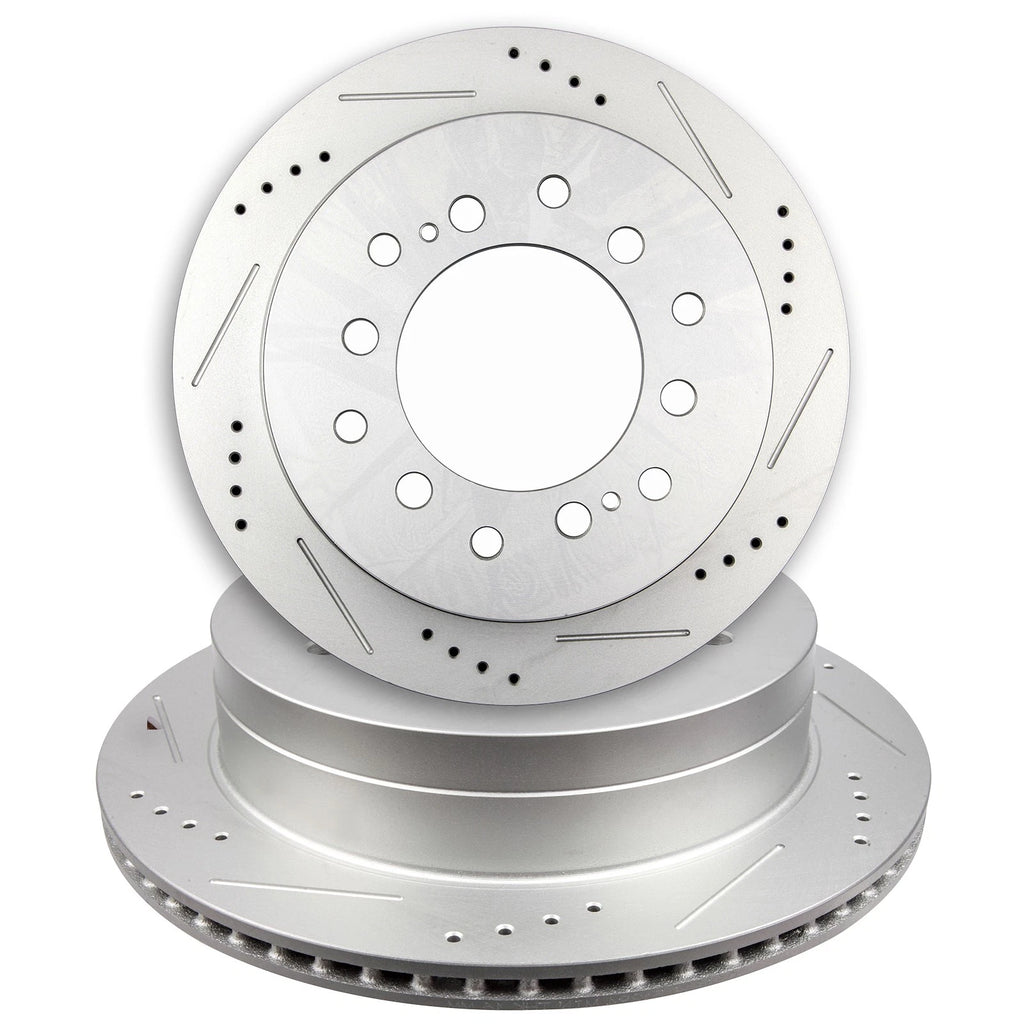 Set of 4 Drilled Slotted Brake Rotors with Ceramic Pads for Toyota Sequoia