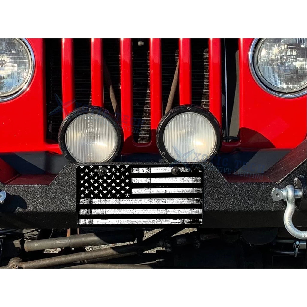 Distressed American Front Flag License Plate for Universal Fit (White)