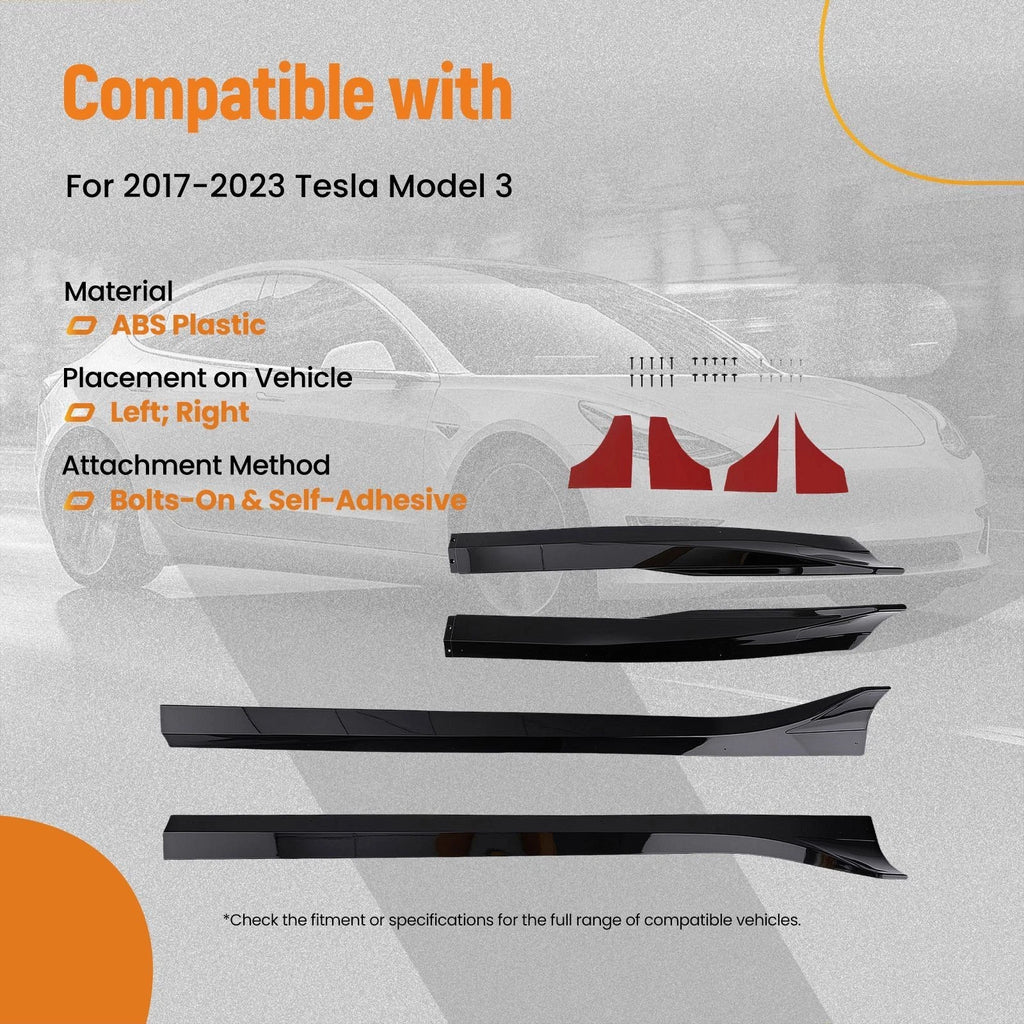 2PC ABS Side Skirt Panel Extension for Tesla Model 3 (2017–2023) Black