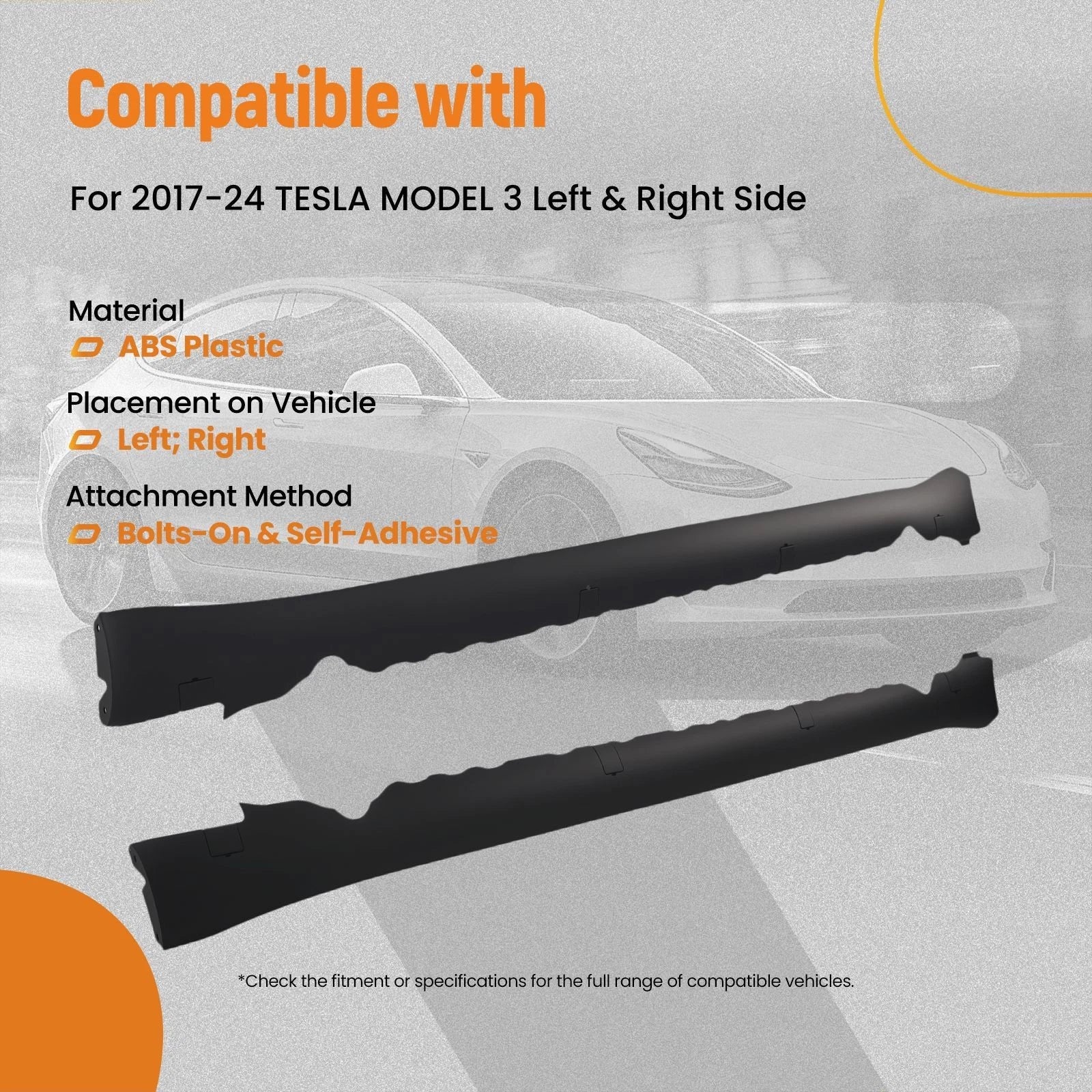 Set of 2 Side Skirt Body Extensions for Tesla Model 3 (2017–2024) 1089830-00-D Black