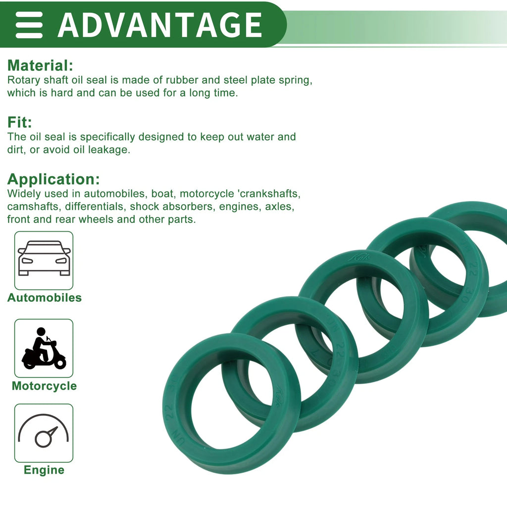 Set of 5 Oil Seal Rotary Shaft Seal 22x30x7mm High Pressure Green for [Make Model] 