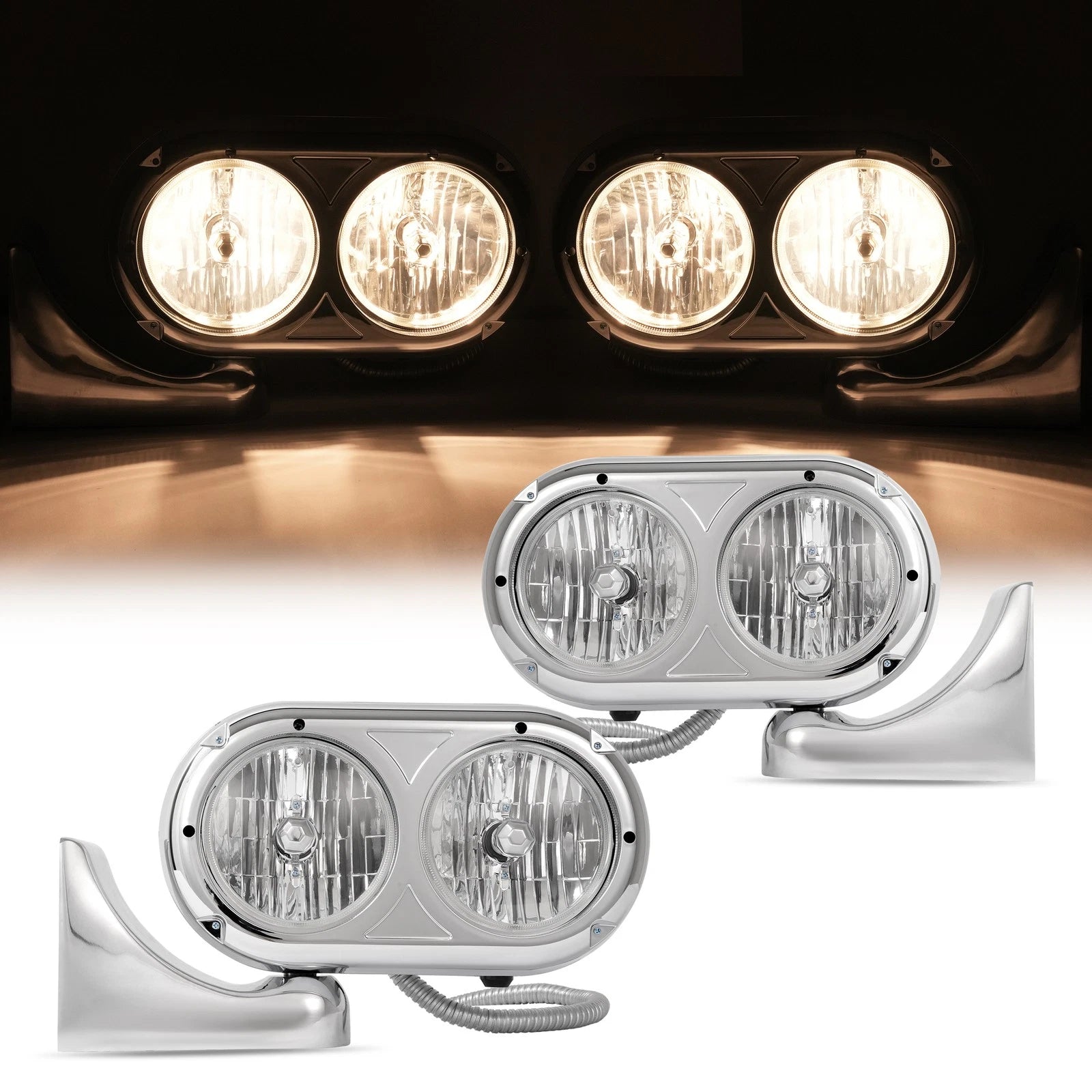 Pair Aluminum Clear Headlights for Peterbilt 379/389 (2000–2023)