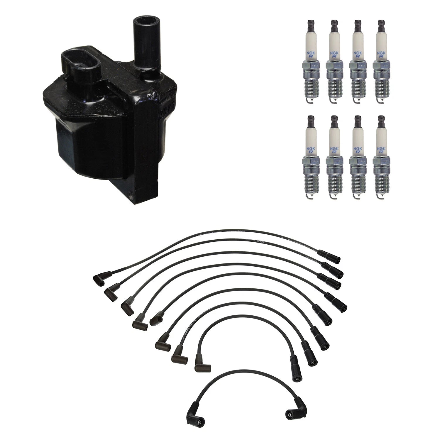 Set of 8 Denso Ignition Coil Wires & NGK Platinum Spark Plugs for C1500 C2500 (1990–1999)