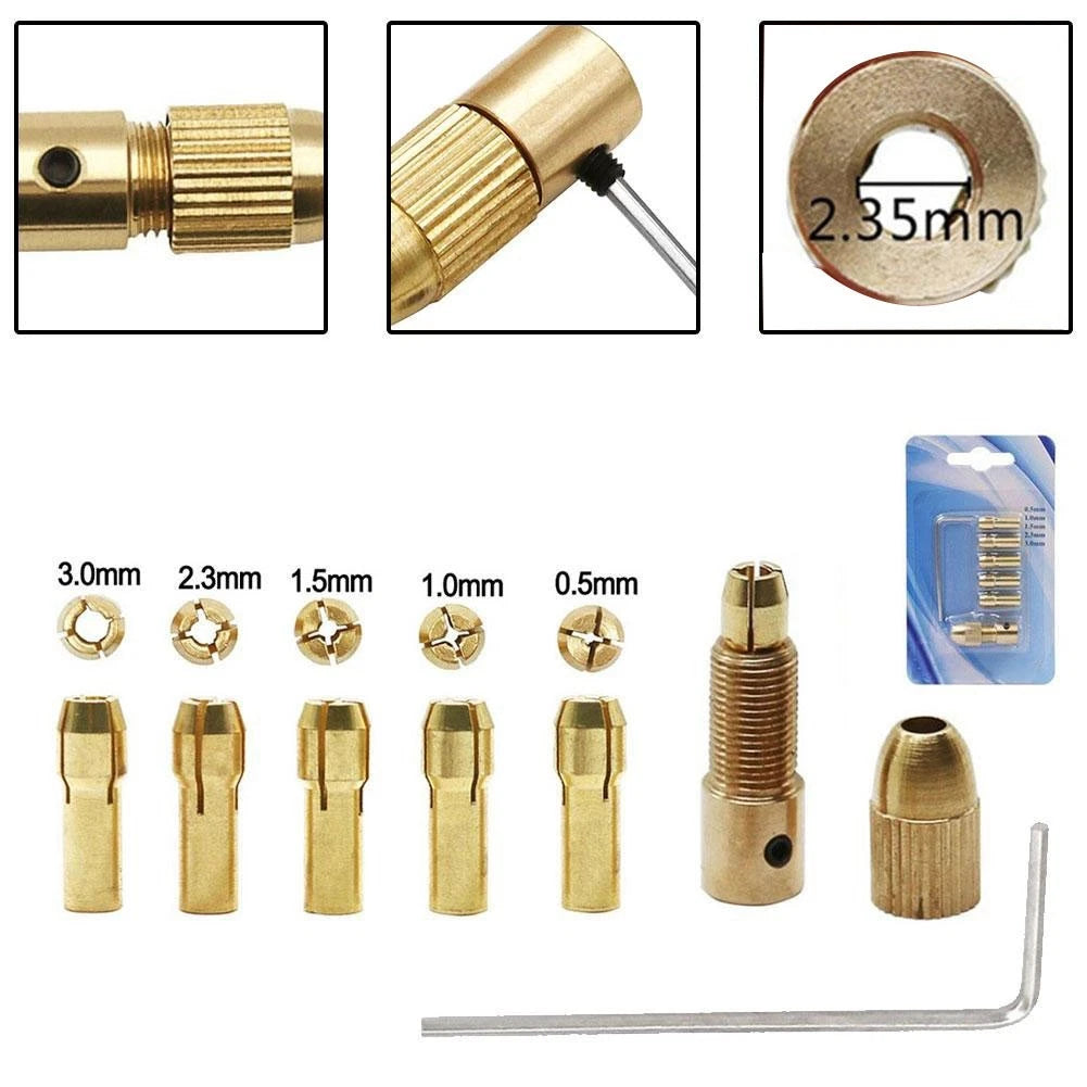 7X Brass Collet Drill Chucks Adapter for Motor Shaft Accessories