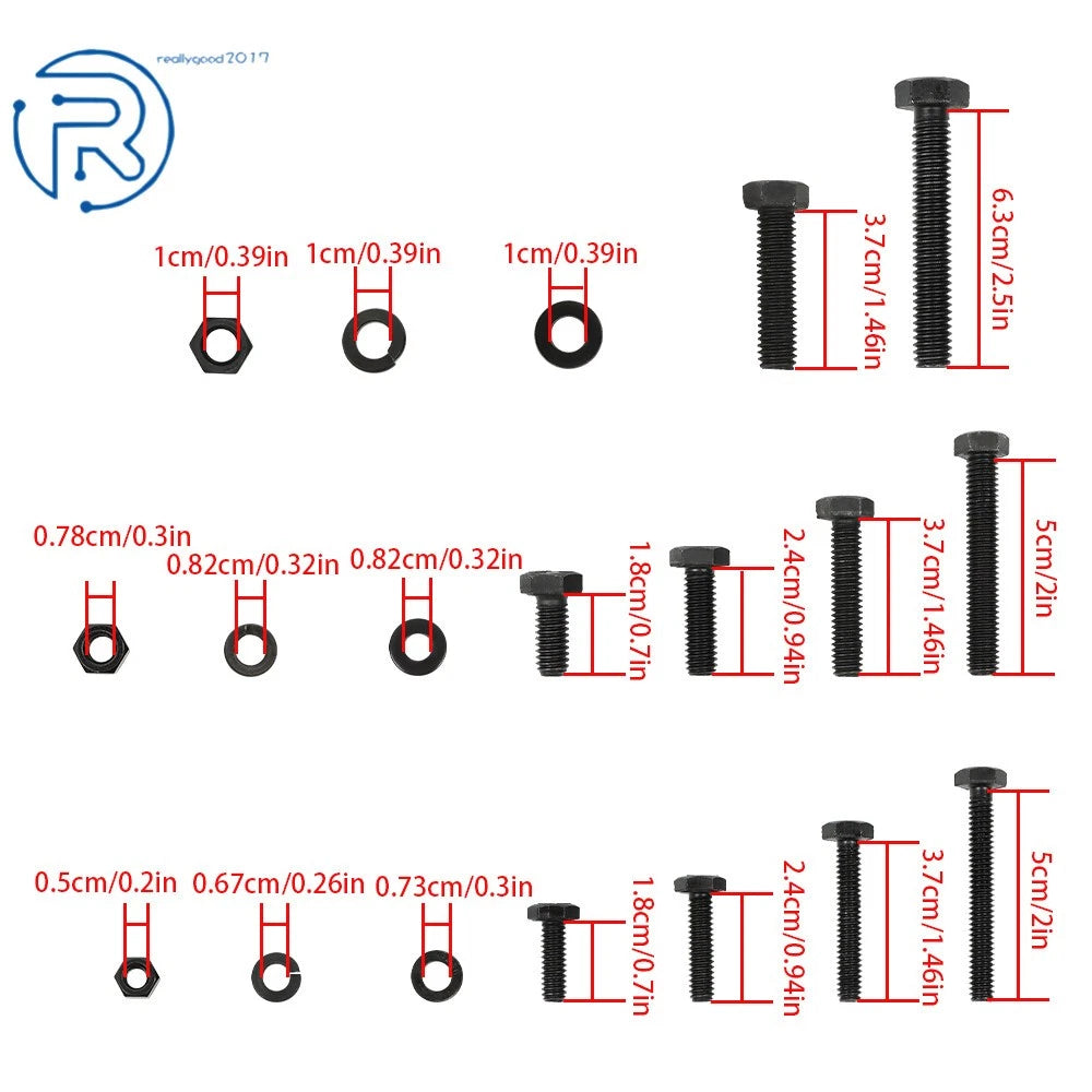 Set of 240 Hex Head Cap Bolts and Nuts Combination Kit Carbon Steel