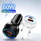 60W Fast Charging Car Charger PD30W QC30W for