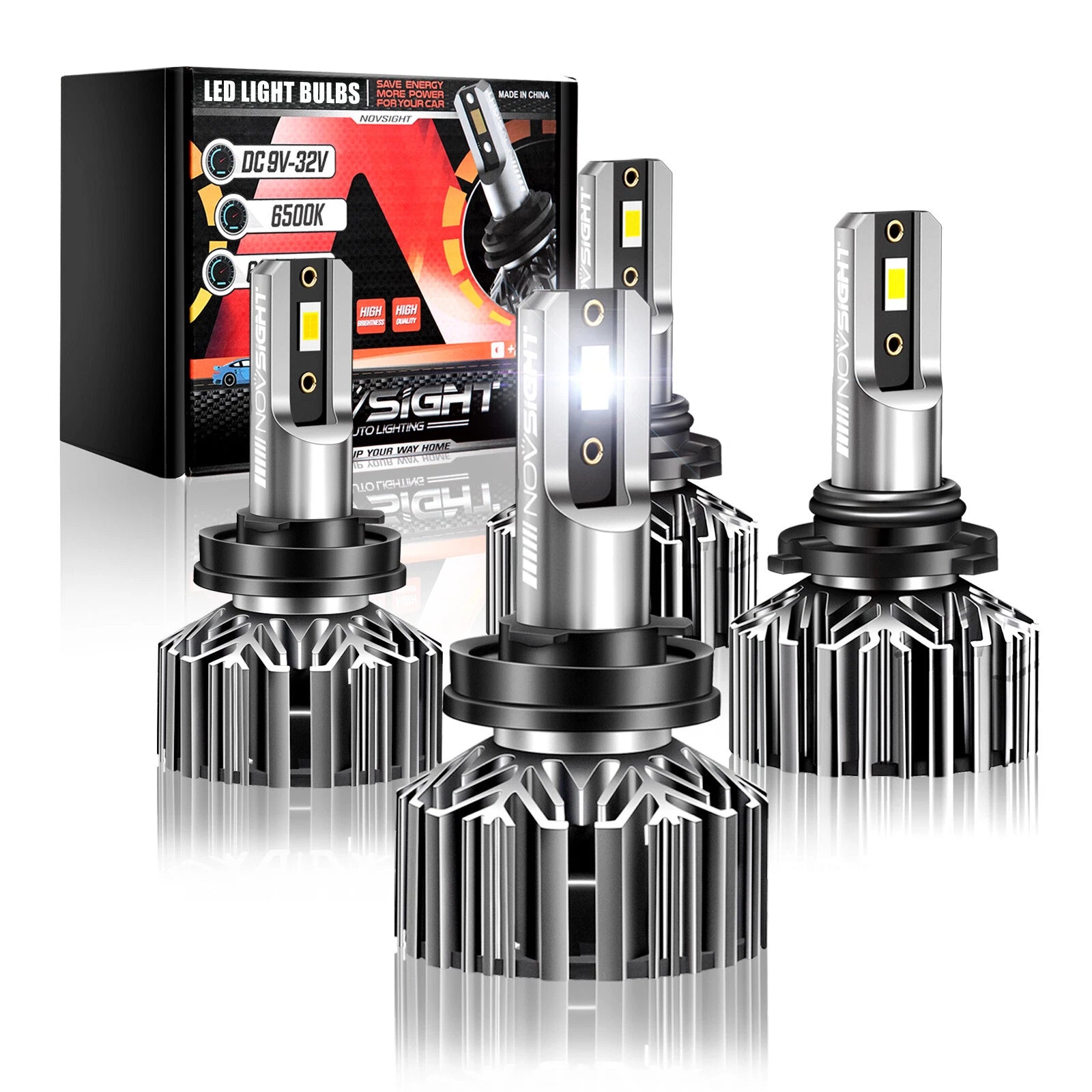 4X H11 9005 LED Headlight Bulbs for NOVSIGHT (12000lm, Bright White)