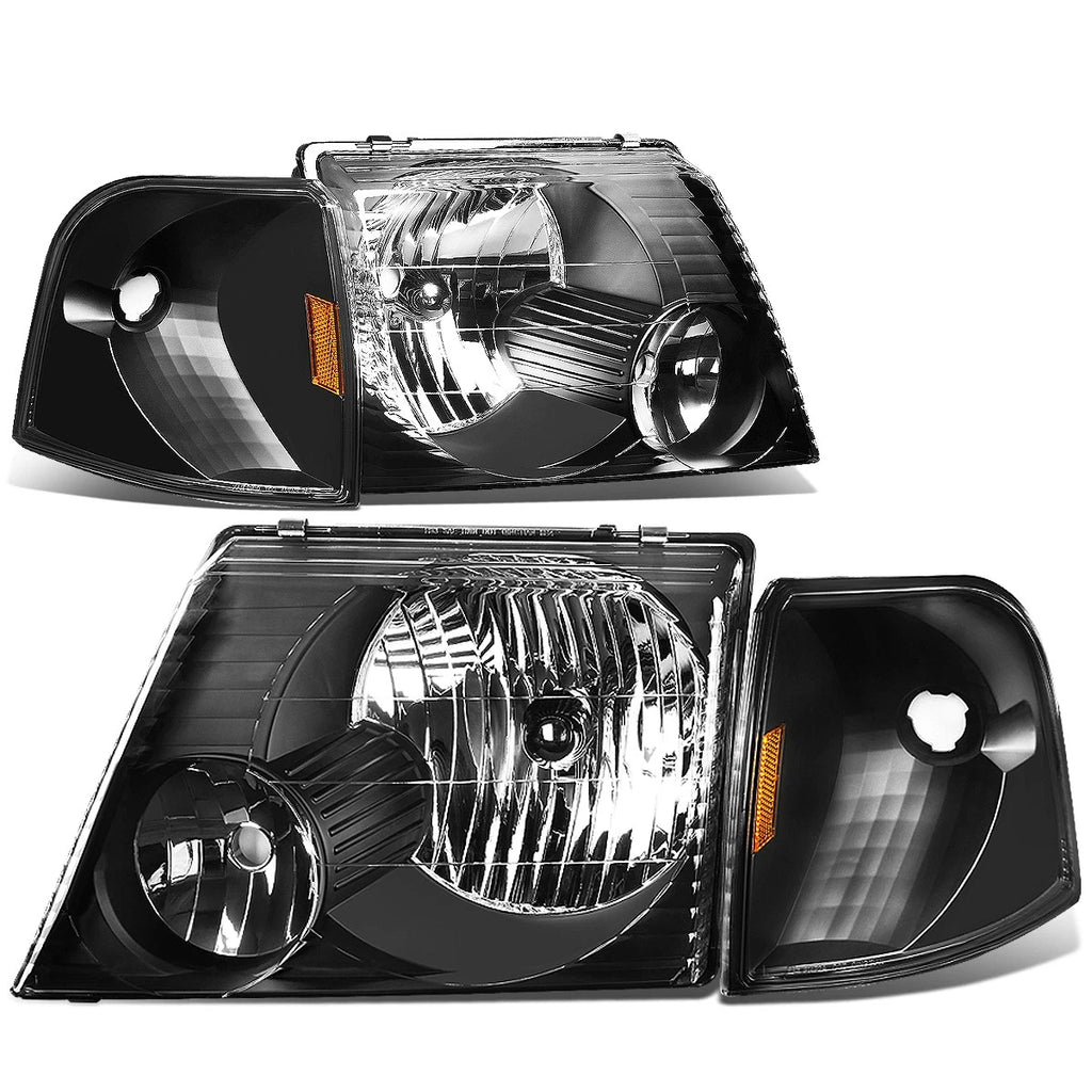Pair of Black Housing Amber Corner Headlights for Ford Explorer (2002–2005)