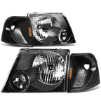 Pair of Black Housing Amber Corner Headlights for Ford Explorer (2002–2005)