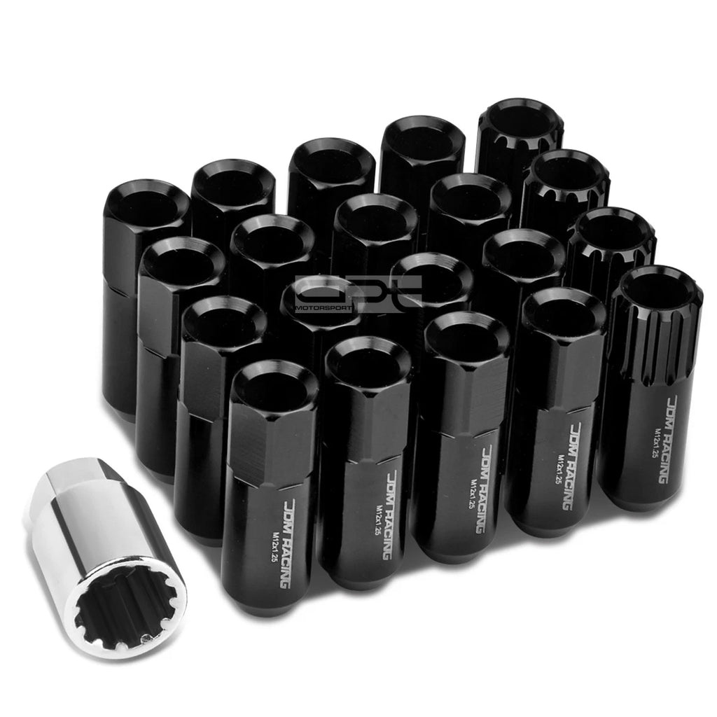 Open-End Aluminum Black Lug Nuts + Adapter M12x1.25 for