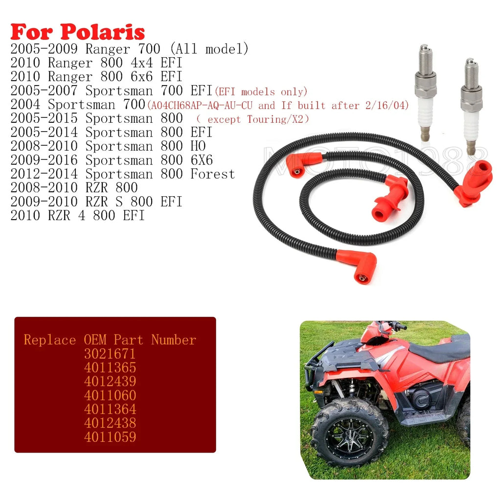 3 x Ignition coil Spark plug Cap & Wire Spark plug for Polaris Ranger (2006–2010)