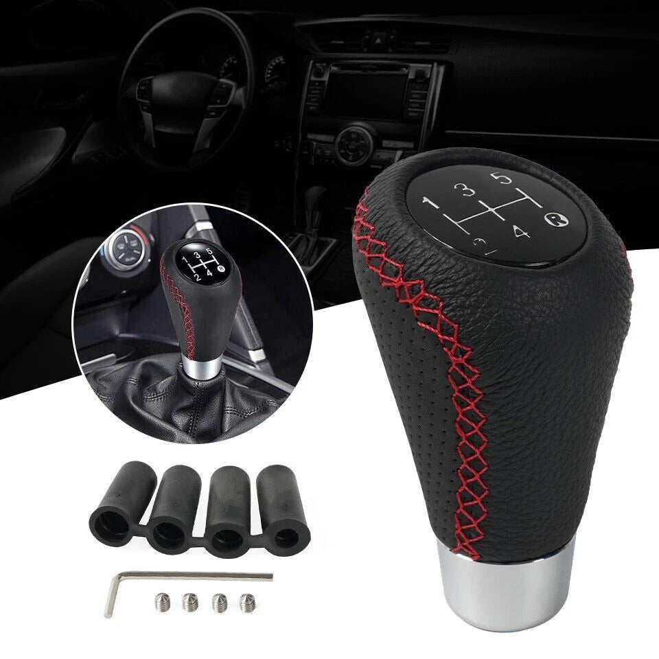 5 Speed Manual Gear Shift Knob Lever for Universal Fit (Black Leather)