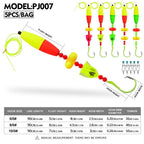 Set of 5 Float Fishing Rigs with Circle Hooks Sizes 6/0, 8/0, 10/0