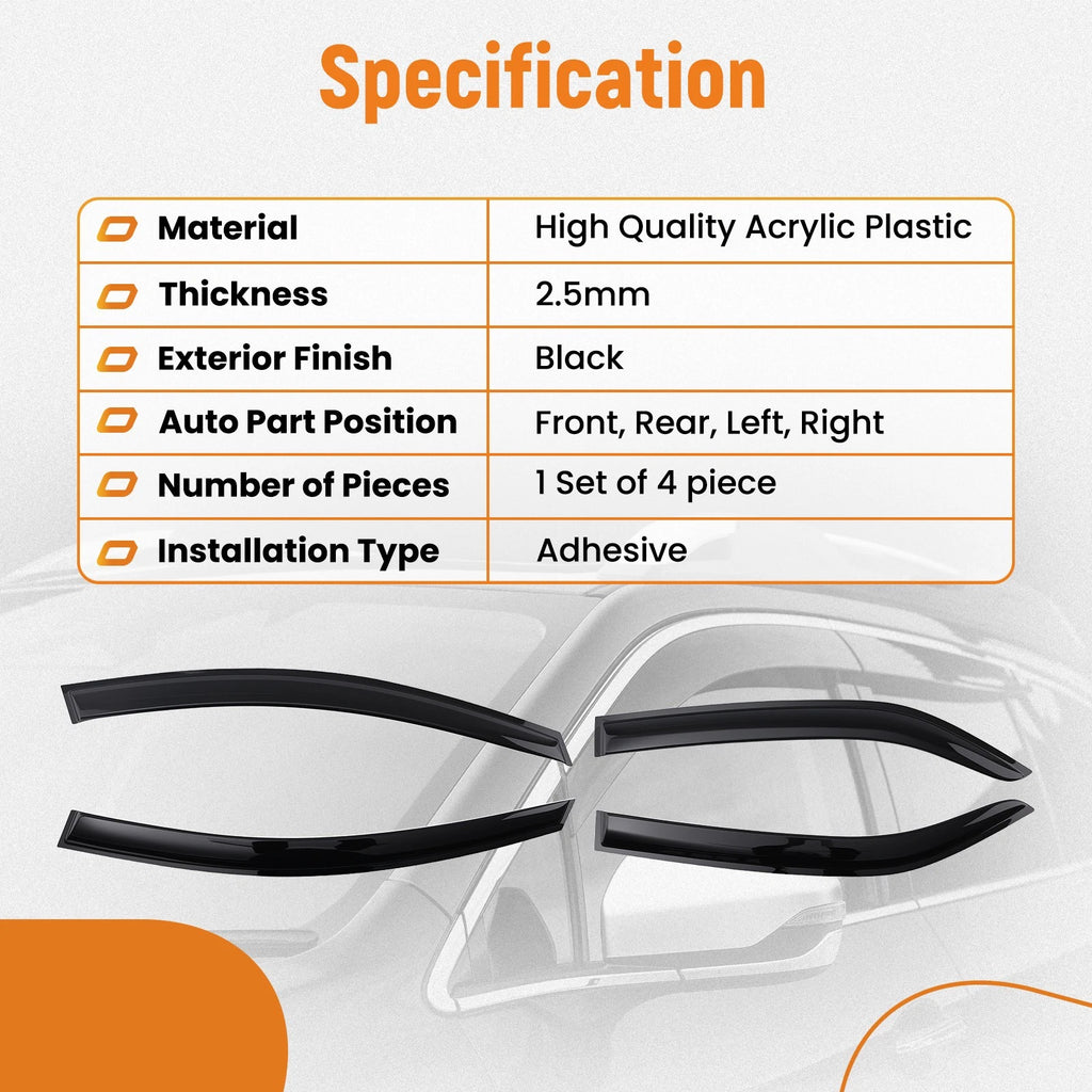 Vent Rain Guard Visor for Kia Forte Sedan (2009–2013) 4Pc Acrylic 2.5mm