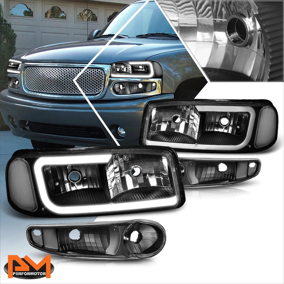 LED DRL Headlight Set for Yukon XL/Sierra Denali (2000–2006) w/ Bumper Lamps