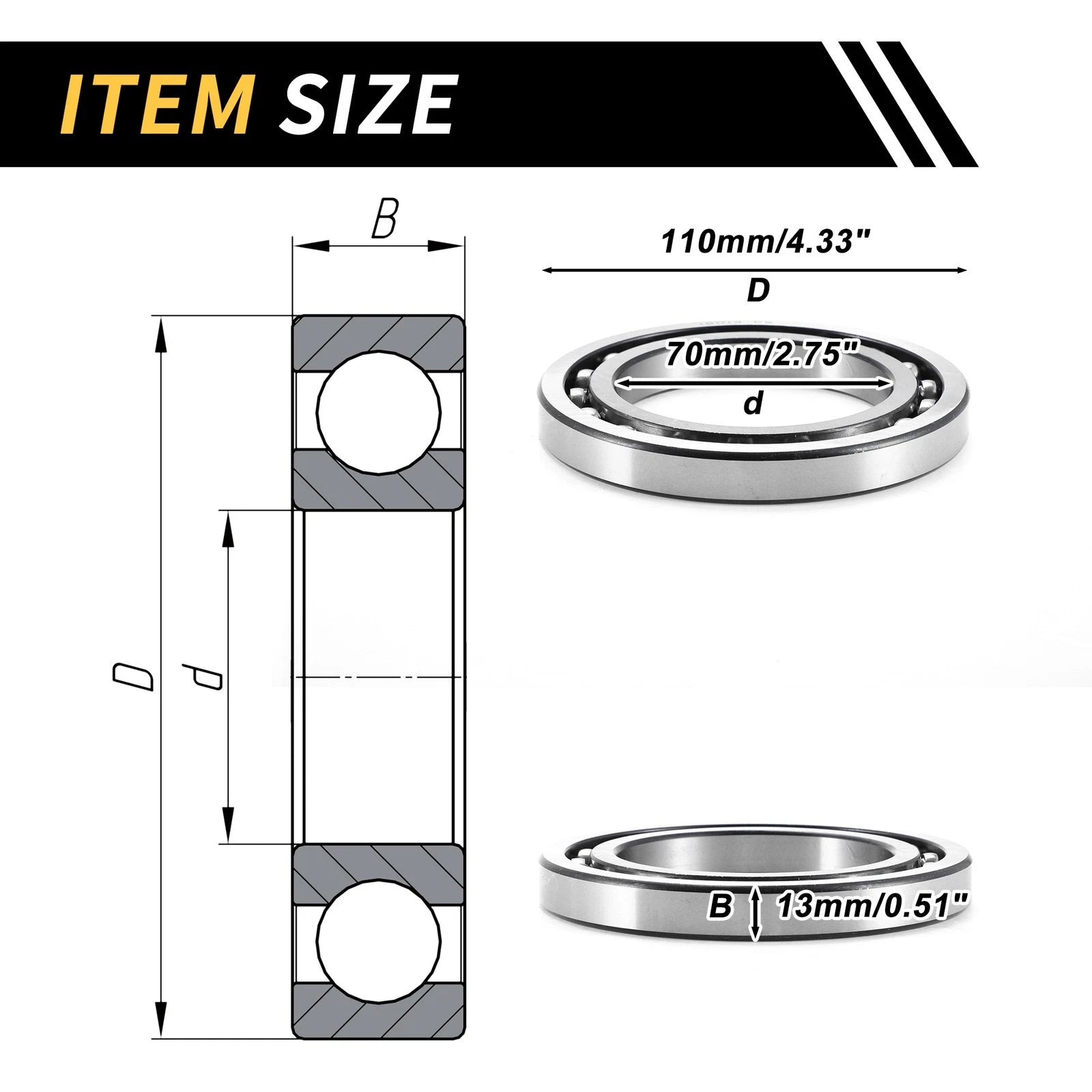 Deep Groove Ball Bearing 70x110x13mm for Scooter Skateboard (1 Pcs)