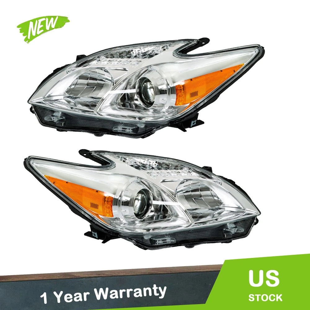 Set of 2 Headlight Replacement for Toyota Prius (2012–2015) Halogen Clear Lens