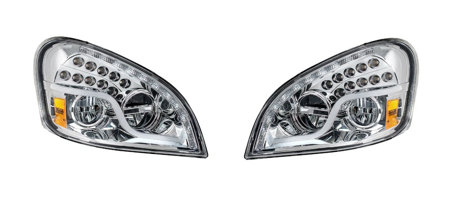 Pair LED Headlights With Dual Function DRL and Turn for Freightliner Cascadia (2018–2023)