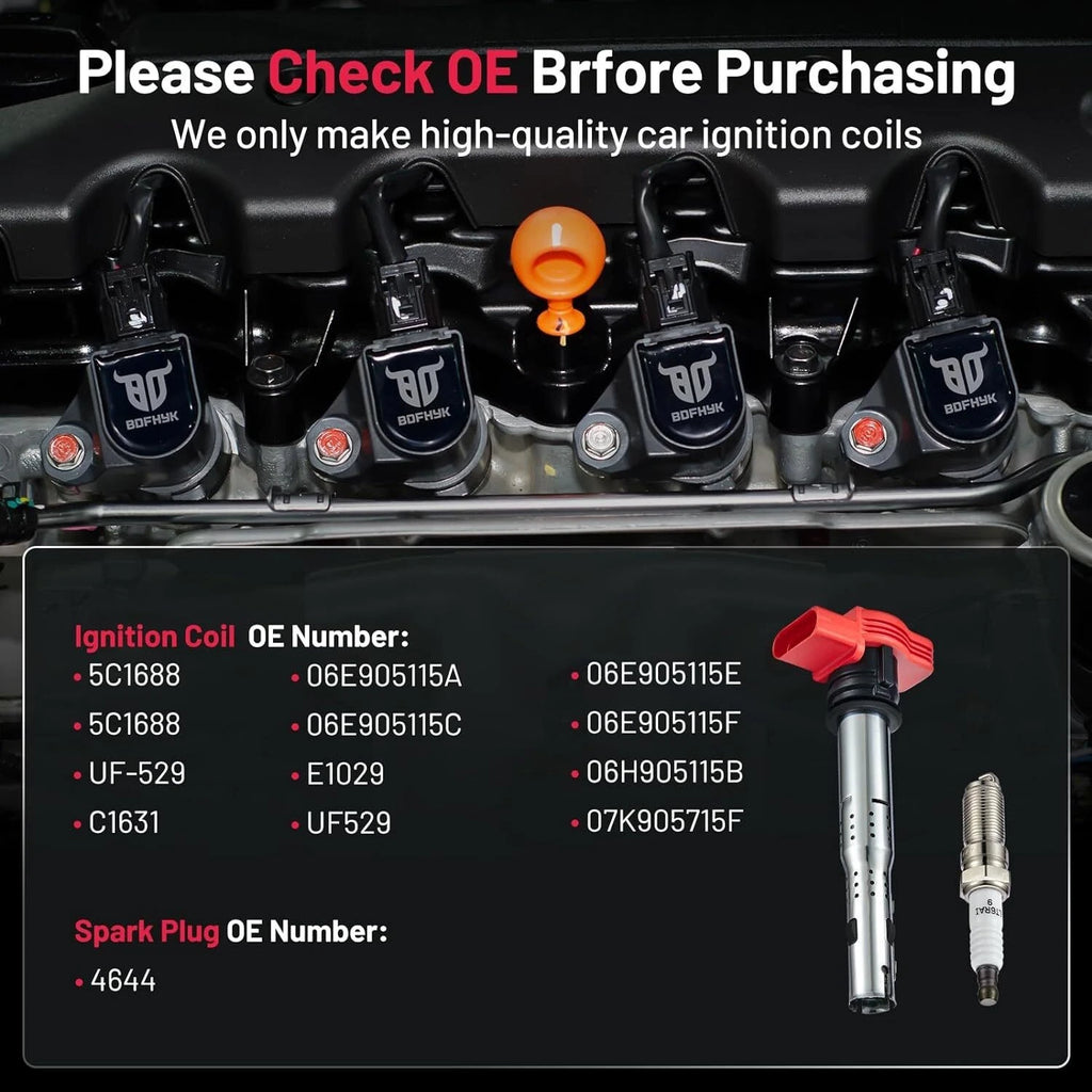 Set of 4 Ignition Coil Pack Spark Plugs for Audi TT Quattro Touareg (2006–2010) UF529