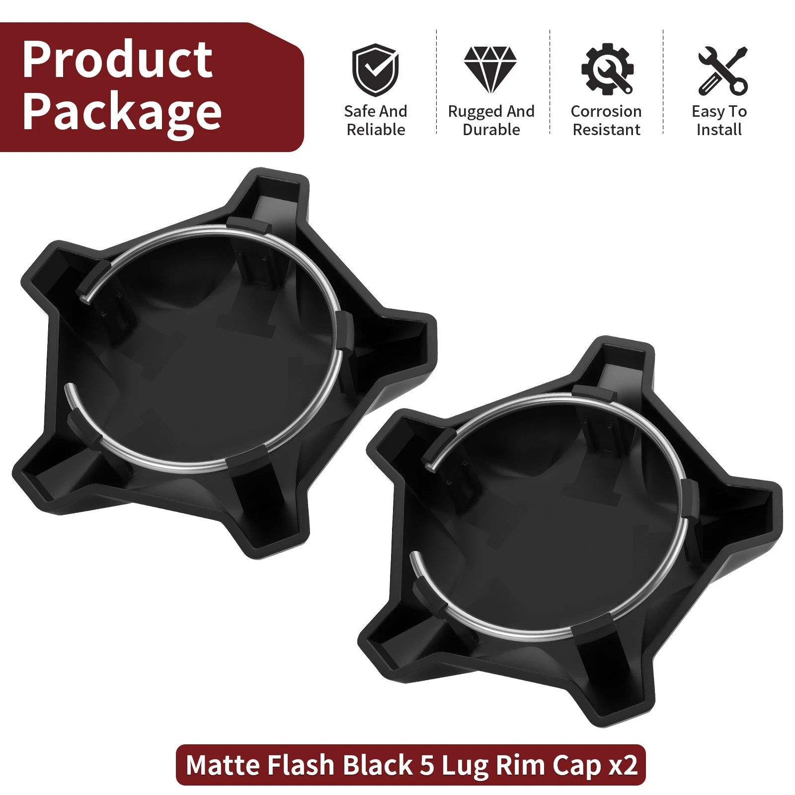 Matte Flash Black Rim Cap 5 Lug for Polaris RZR Turbo Pro R 4 (2022–2024)