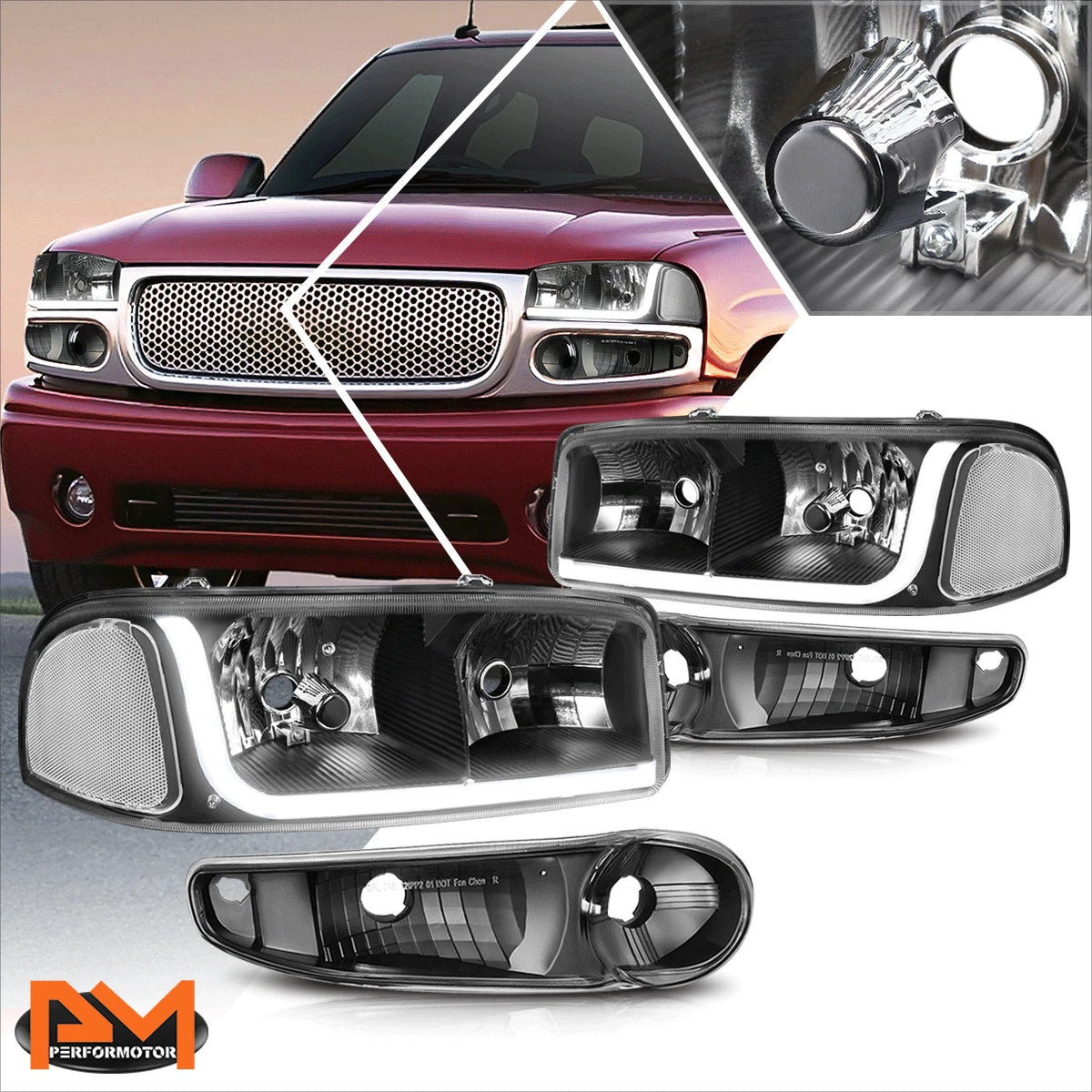 Headlight with LED DRL for GMC Sierra/Yukon Denali (2001–2007)