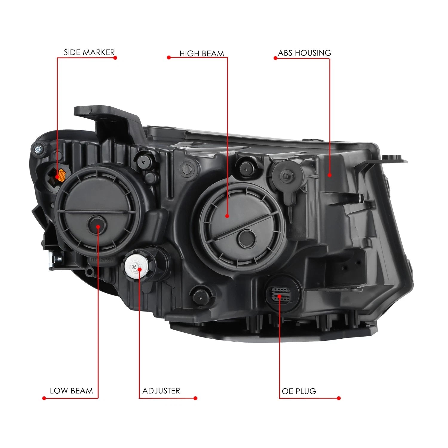 Driver Headlight for Jeep Compass (2017–2021) Black Housing Amber Corner