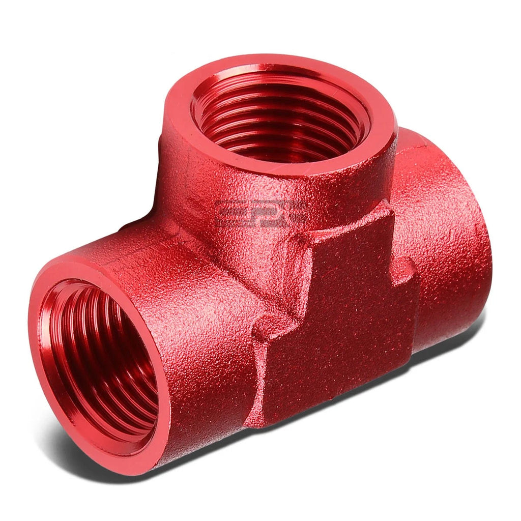 1/8" NPT Aluminum Tee Fitting Adapter for Universal Applications (Red Anodized)