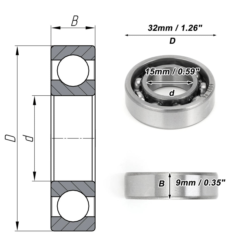 6002 Deep Groove Ball Bearing for Scooter Skateboard Wheel (15x32x9mm)