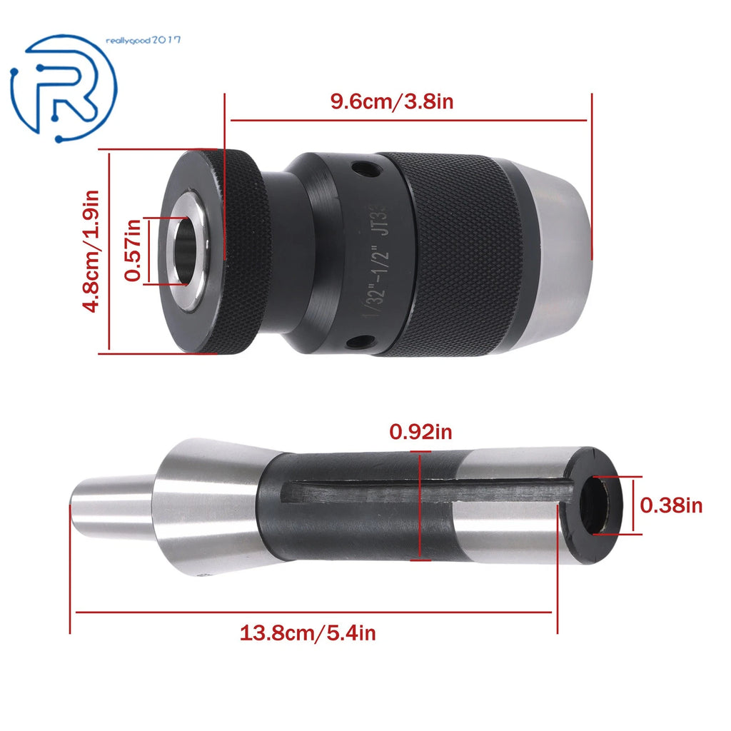 1/2" Keyless Drill Chuck for JT33 (R8 Arbor, 7/16-20 UNF Thread)