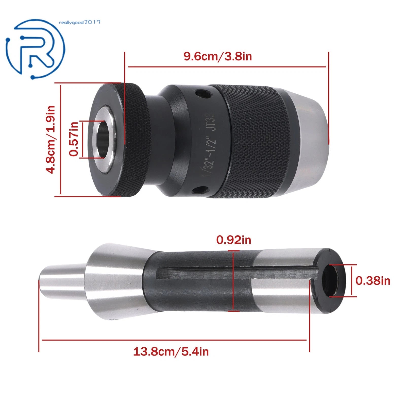 1/2" Keyless Drill Chuck for JT33 (R8 Arbor, 7/16-20 UNF Thread)