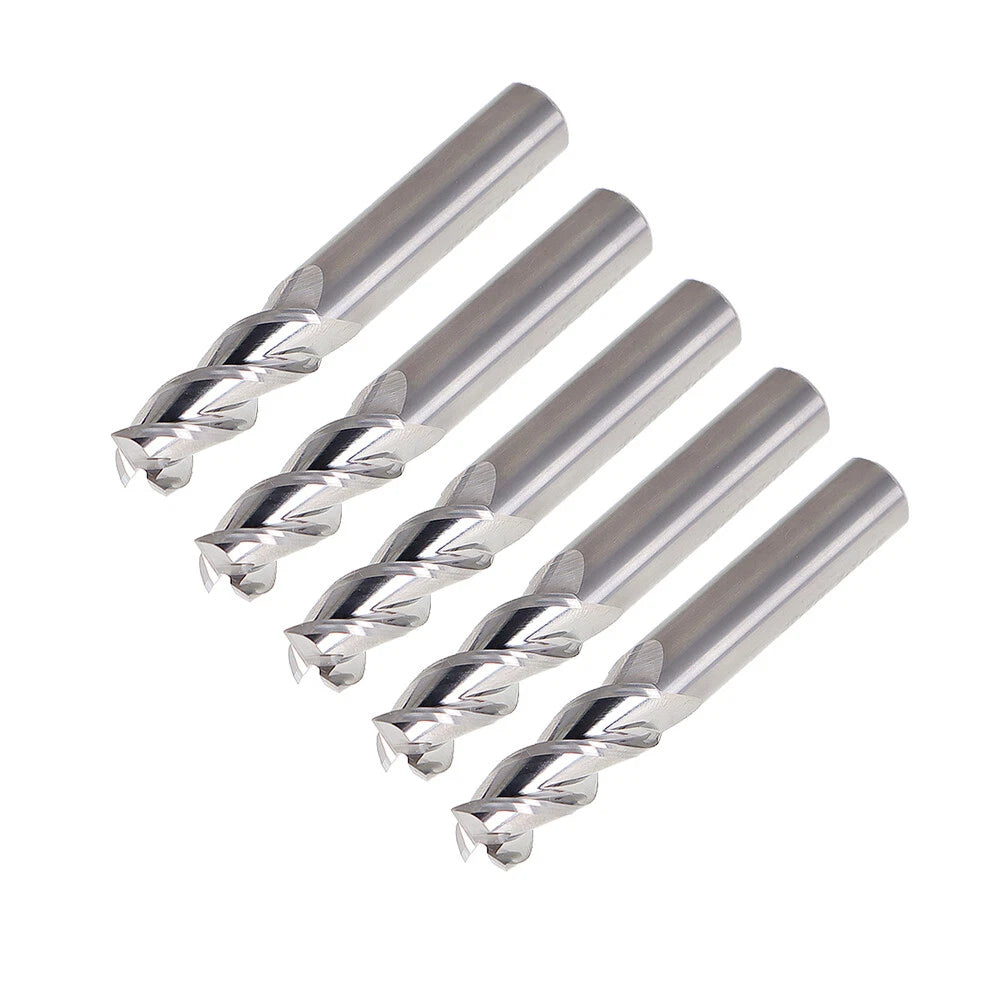 Set of 5 Carbide 3 Flute End Mills 3/8" Regular Length