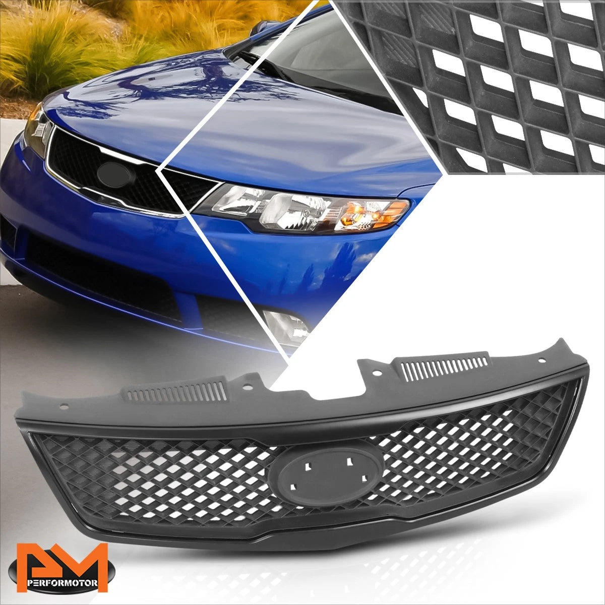 Matte Black Diamond Mesh Front Grille for Kia Forte (2010) w/Badge Slot