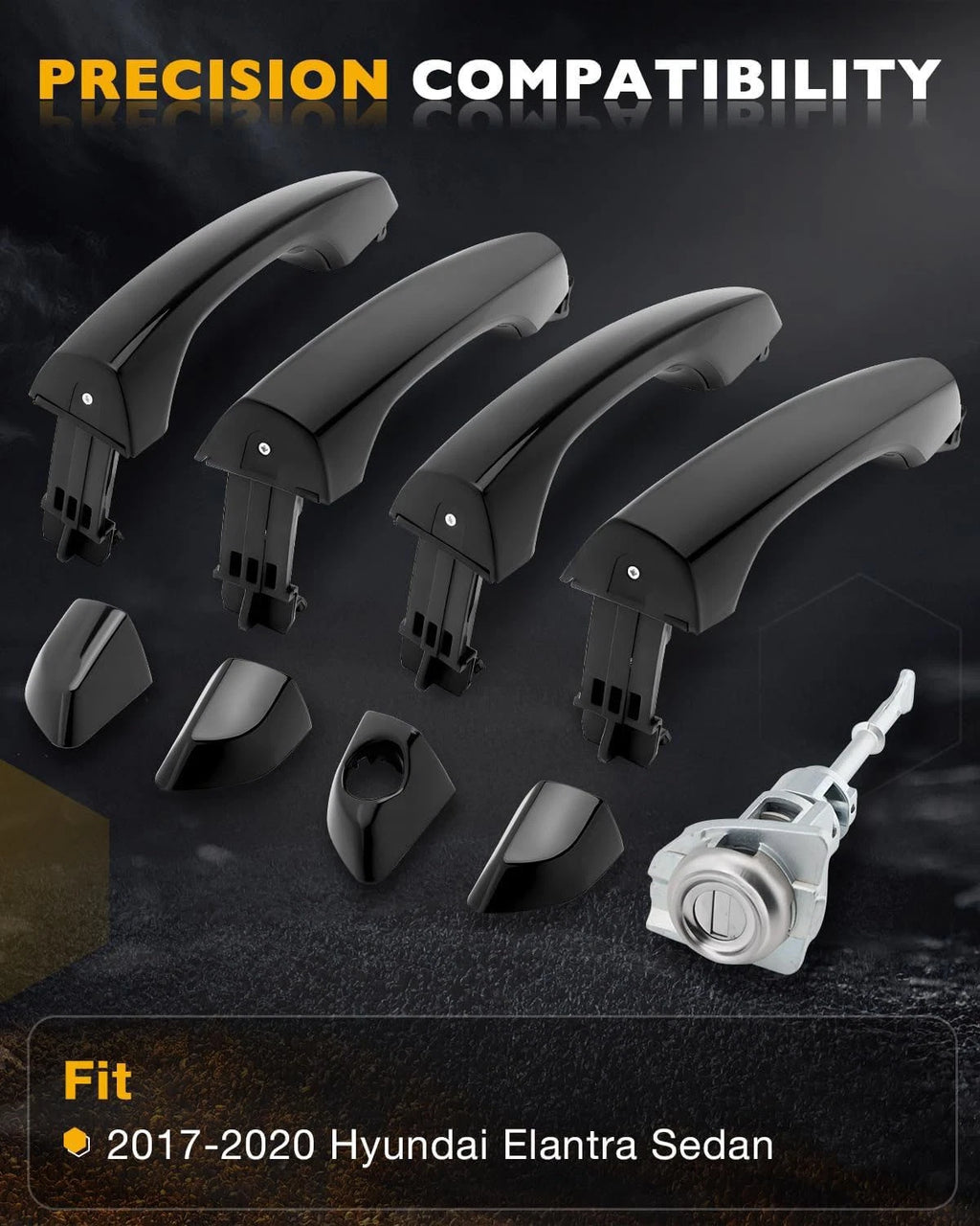 4X Outside Exterior Door Handles w/ Lock Cylinder Kit for Hyundai Elantra (2017–2020)