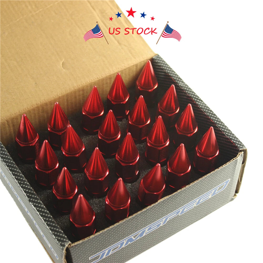 Set of 20 Red M12x1.5 Spiked Extended Tuner Lug Nuts for Wheels