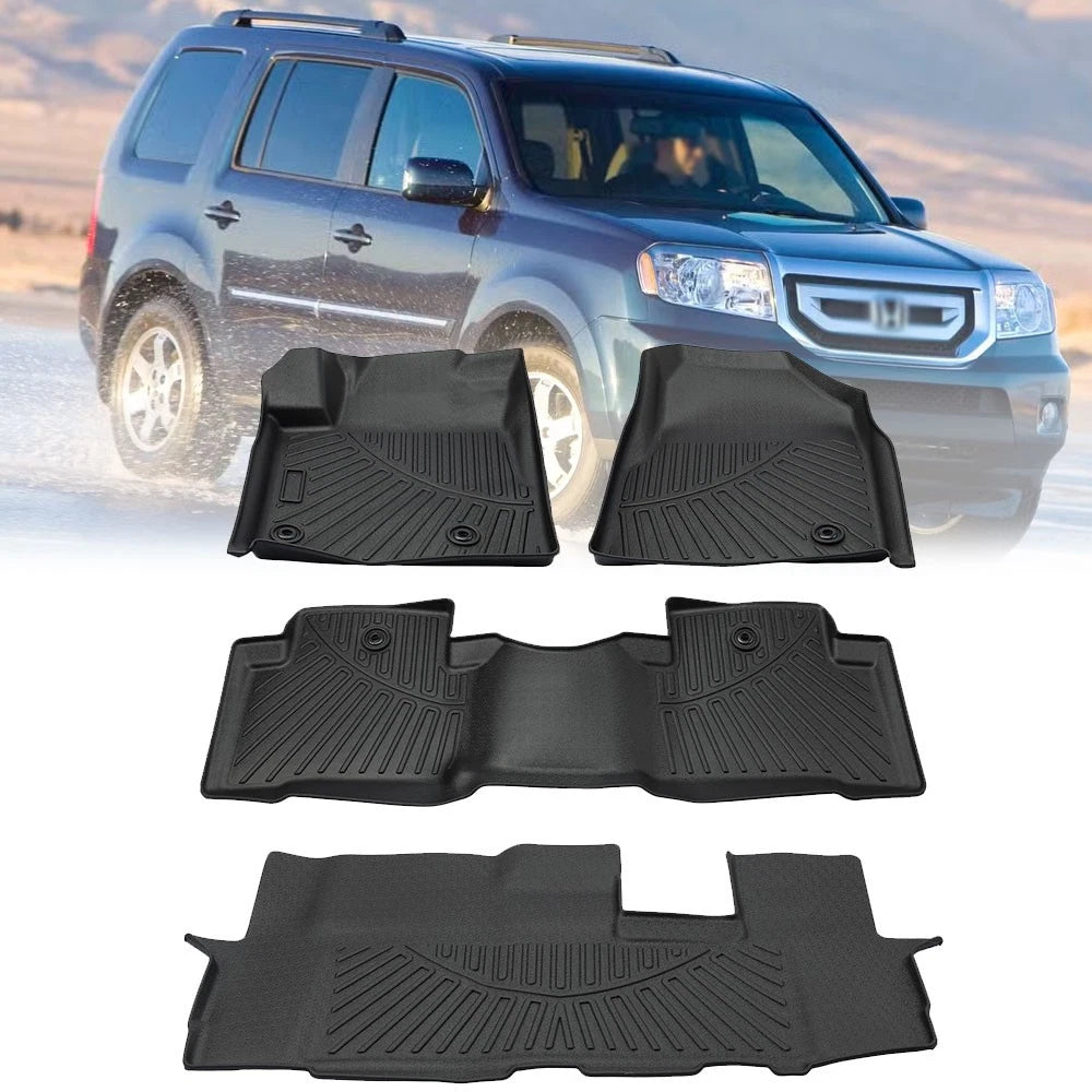 Set of 3 All Weather Floor Mats for Honda Pilot (2009–2015)
