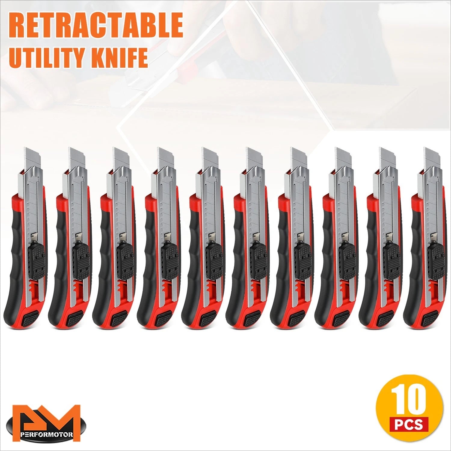 Utility Knife Set of 10 with Snap-Off Blades for