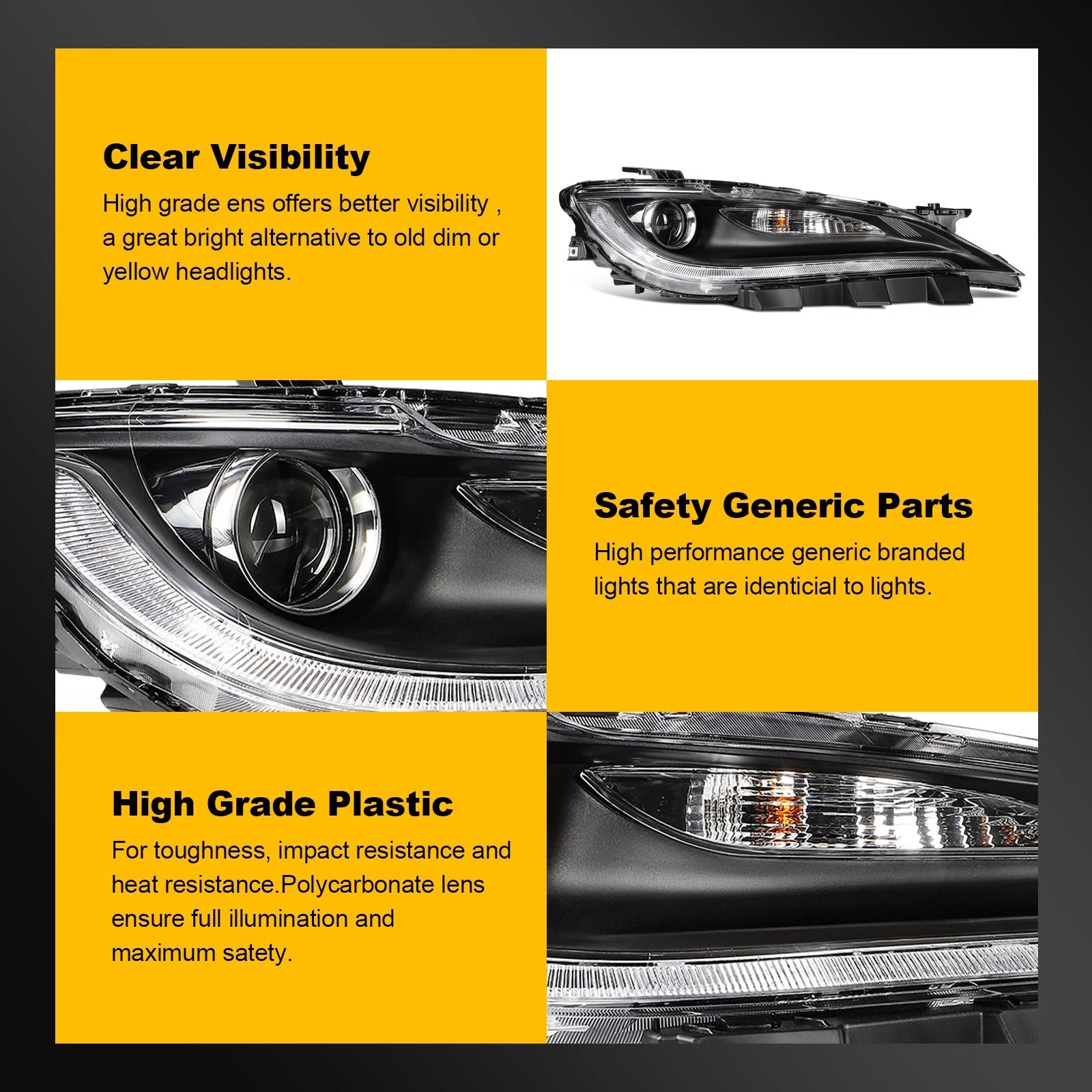 Right Side Halogen Headlight Projector for Chrysler 200 (2015–2017)