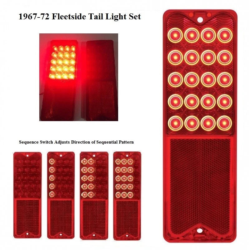 Pair Sequential LED Tail Lights Replacement for 1967-1972 Chevy Fleetside