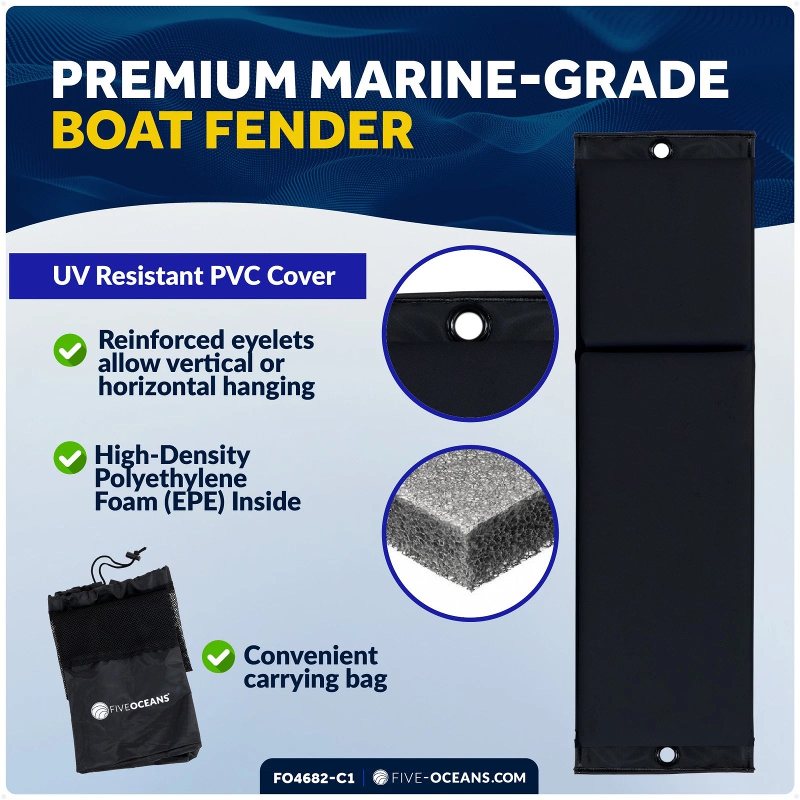 4-Pack Black Flat Boat Fender Kit 24" x 6-7/8" x 2-1/2"