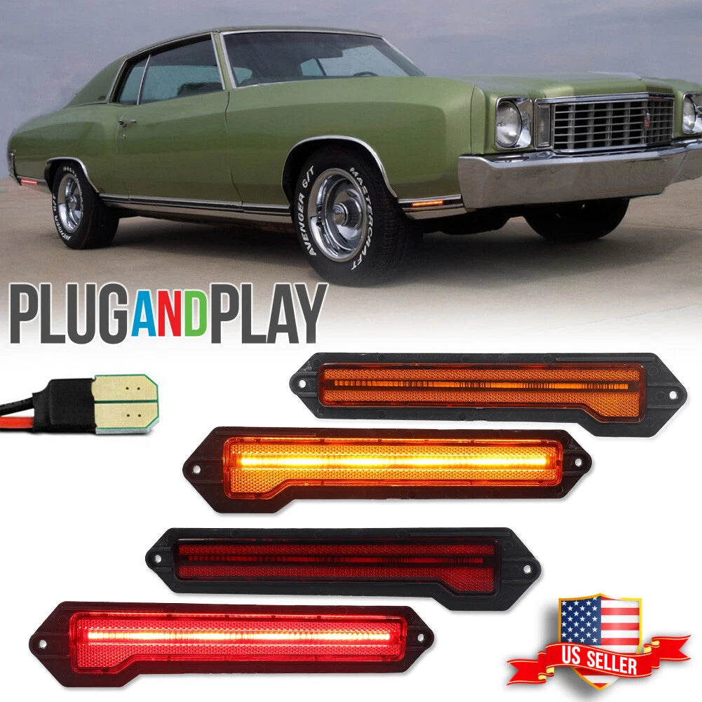 4X LED Side Marker Lights for Chevrolet Monte Carlo (1970–1972)