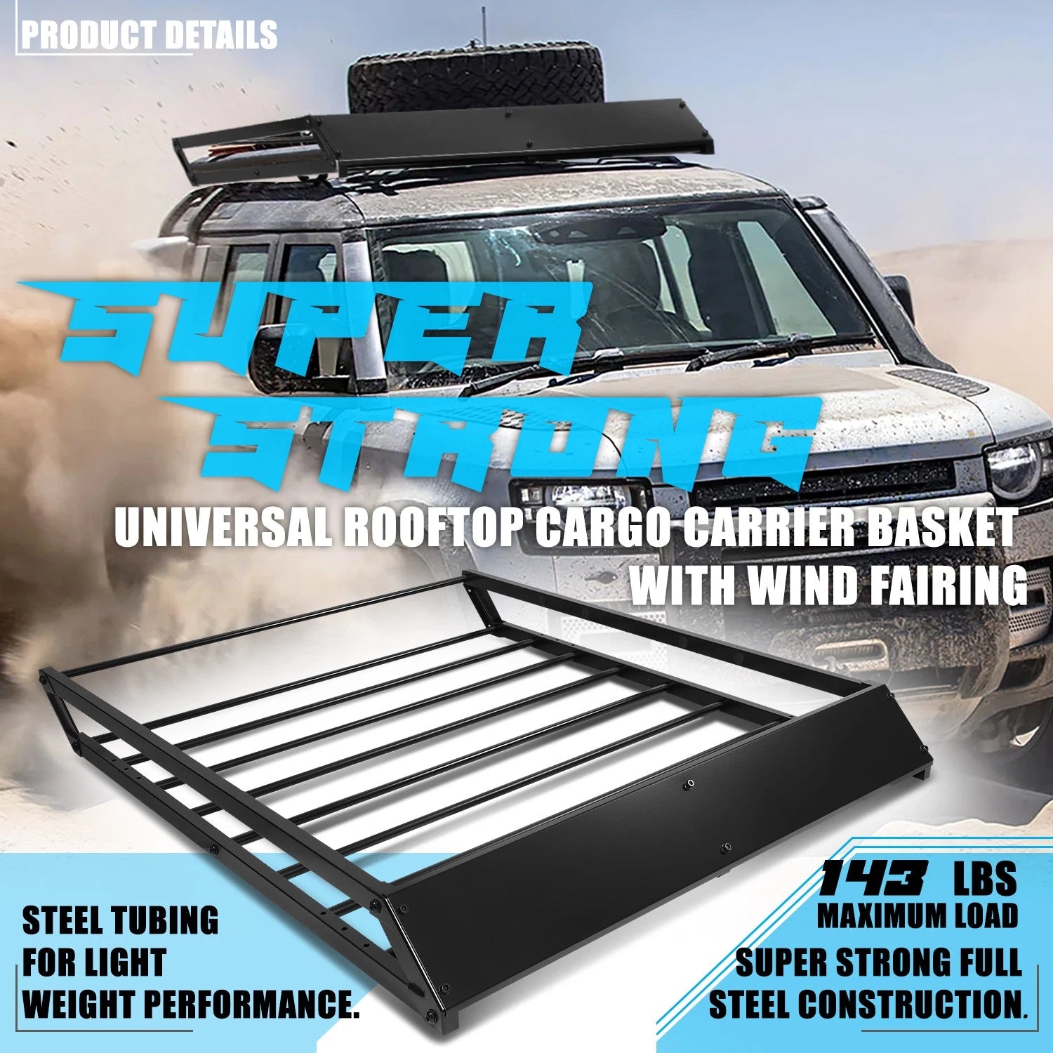 Roof Rack Cross Bar Mount Basket Cargo Holder for Universal Vehicles (43"x36"x5")
