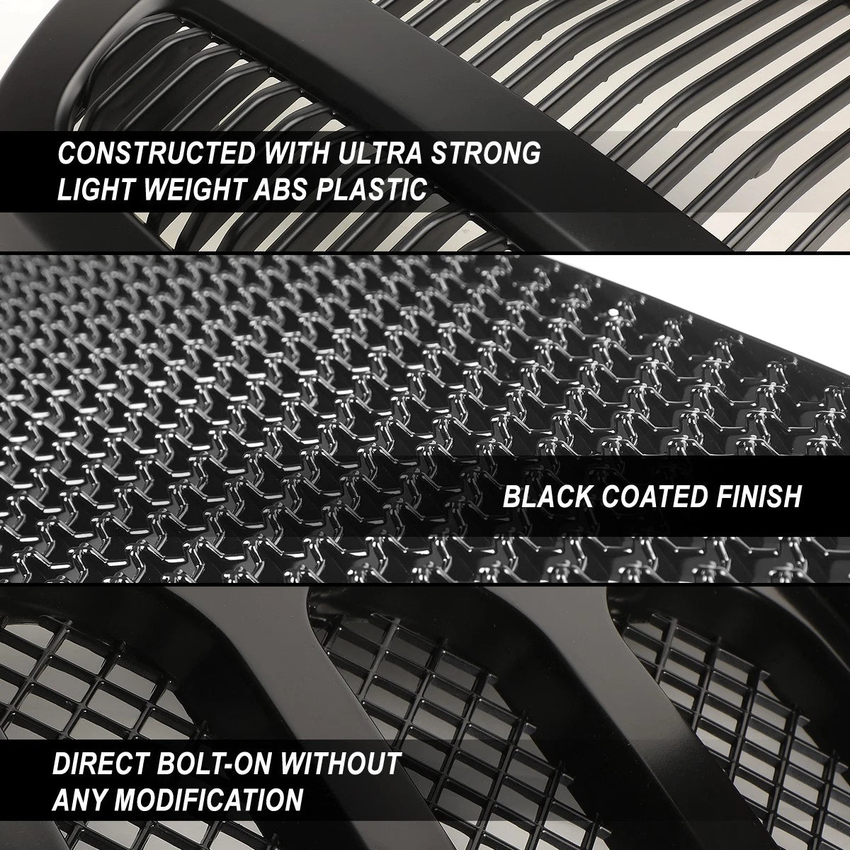 LED Badgeless Vertical Slat Matte Front Hood Grille Frame for F-150 (2009–2014)