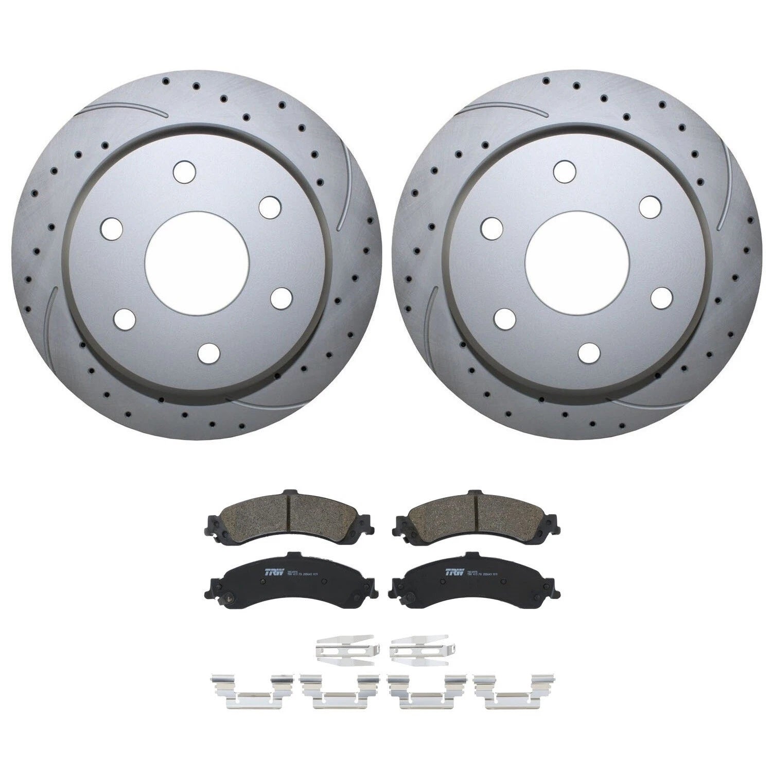 Rear Brake Kit 330mm Drilled Rotors & TRW Ceramic Pads for Cadillac Chevy GMC