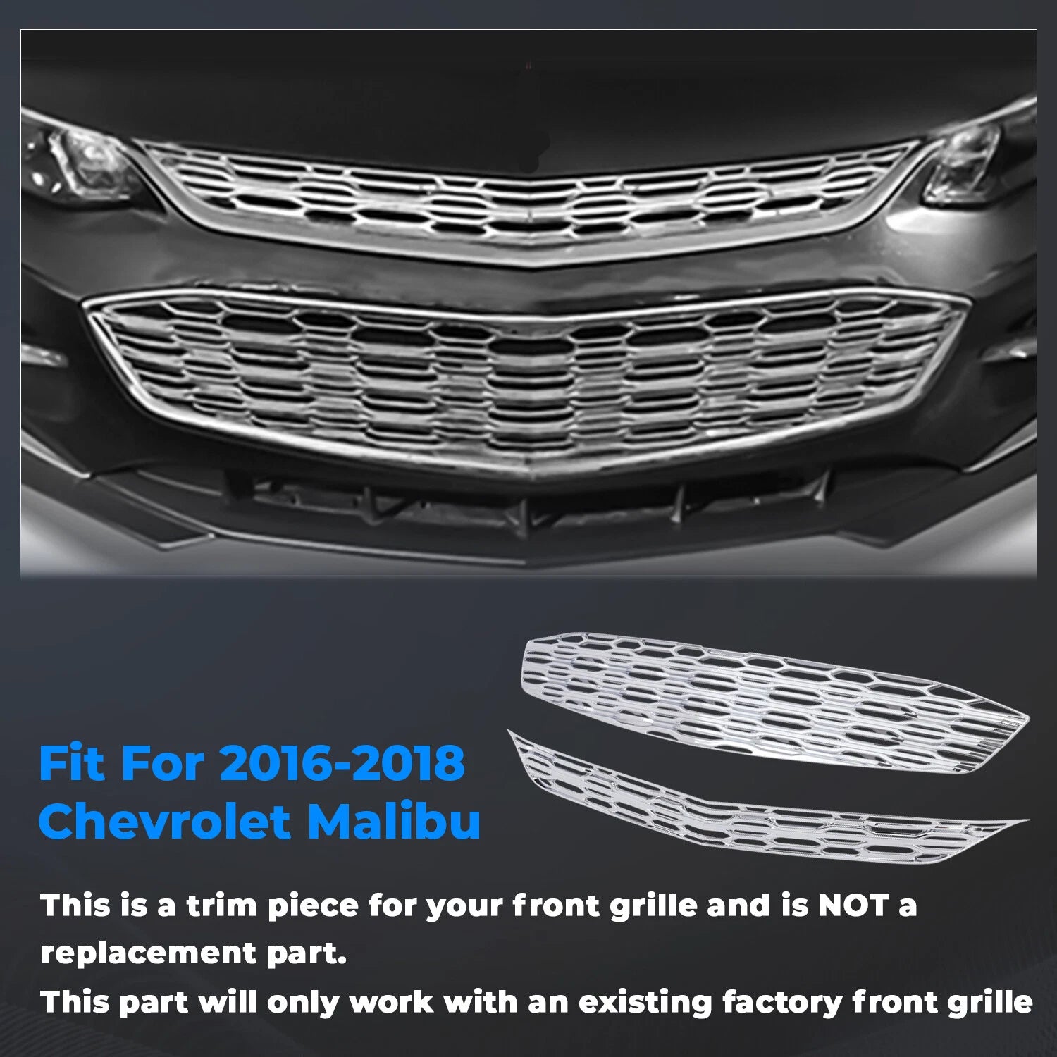 Chrome Snap On Grille Overlay for Chevy Malibu (2016–2018)