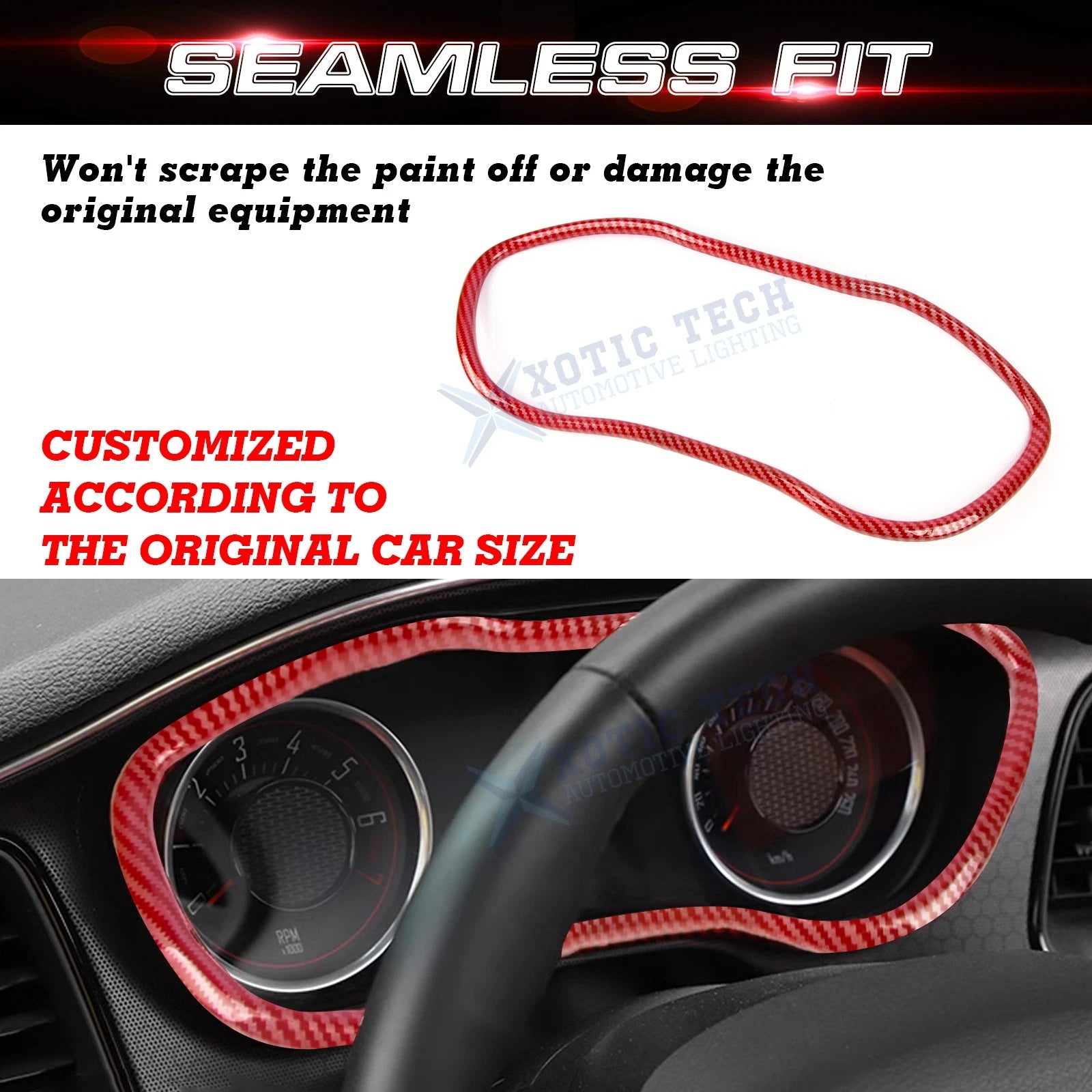 Red Carbon Fiber Style Dashboard Instrument Cover for Dodge Challenger (2015-2023)