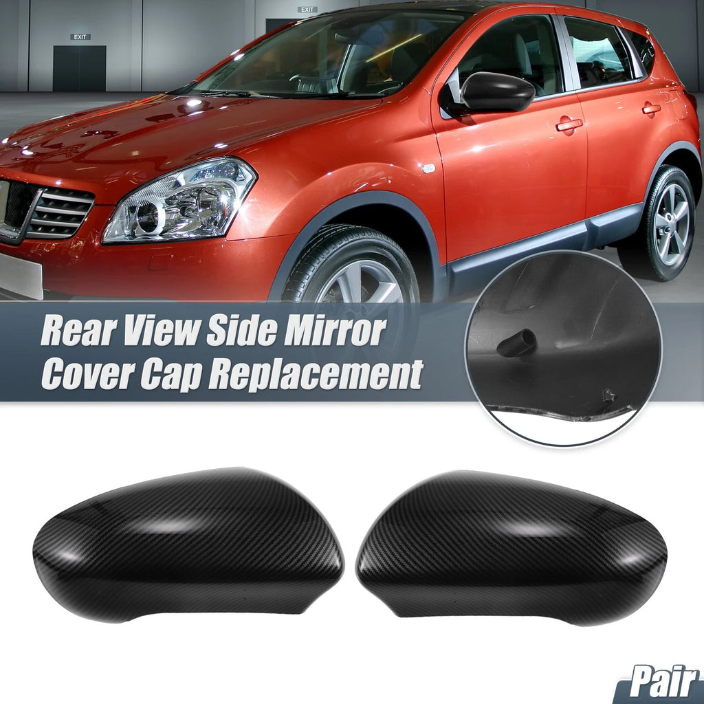 Pair Rearview Mirror Cover Cap Black Carbon Fiber for Nissan Qashqai J10 (2007–2014)